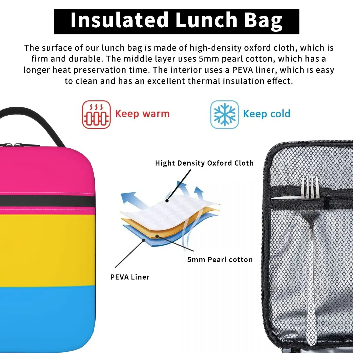 Pansexual Flag Merch Insulated Lunch Bag School Lunch Container Portable Casual Thermal Cooler Bento Box