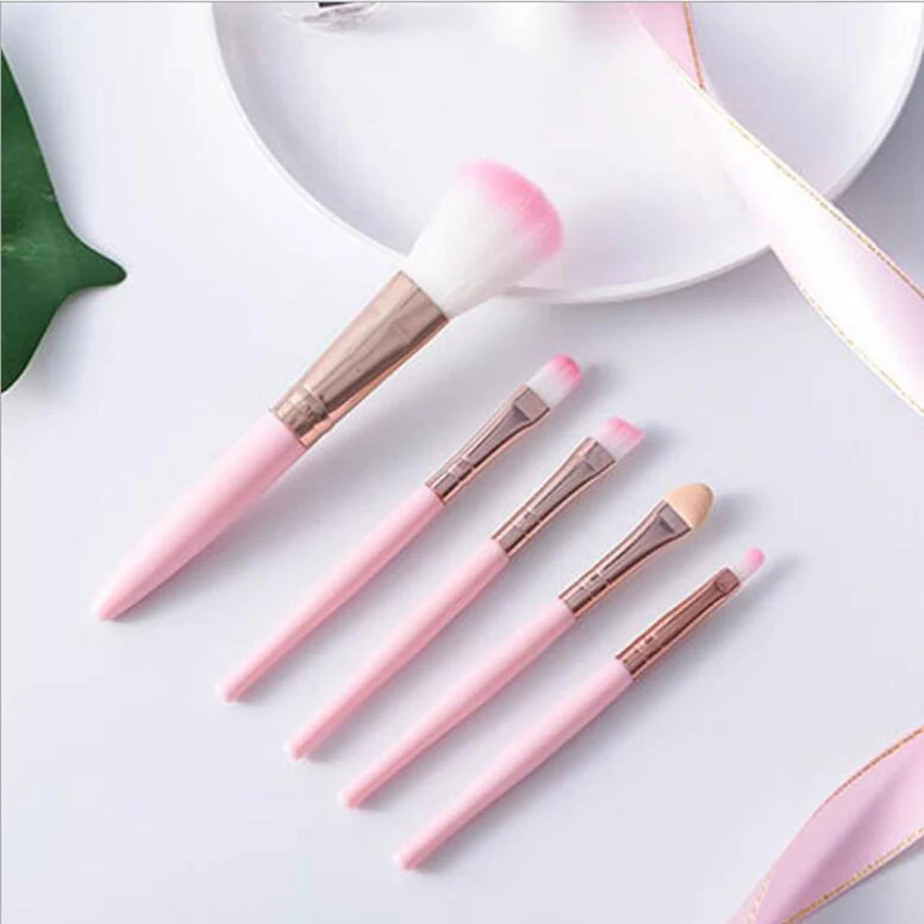 5pcs/set Professional Makeup Brushes Kit Eye Shadow Eyeliner Eyelash Eyebrow Blush Power Facial Makeup Cosmetic Tool pink blue