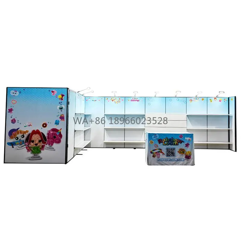 Grande stand de présentation commerciale 10x30, présentoir d'exposition personnalisé avec salle de rangement, comptoir d'émission commerciale