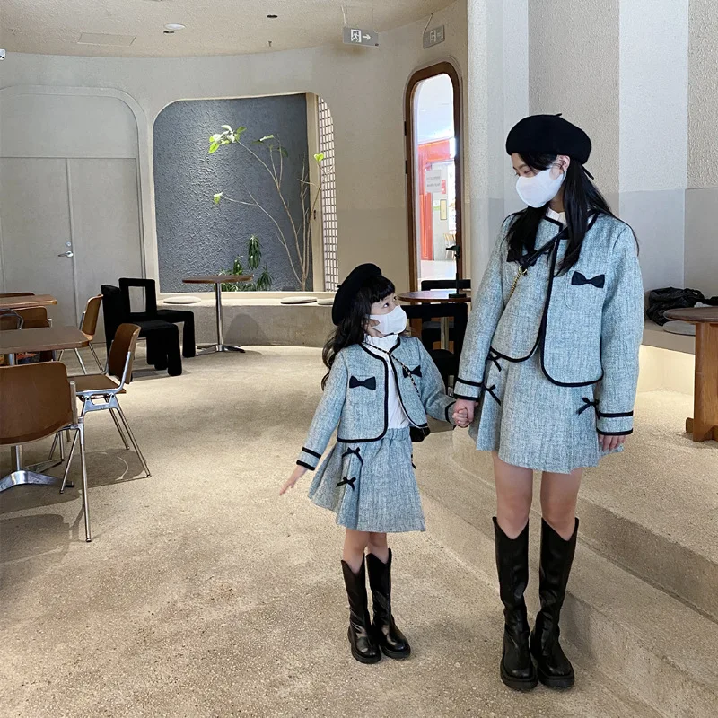 Same Mom Daughter Clothes Toddler Girl Luxury Designer Two Piece Skirt Set Women Boutique Tweed Outfit Mother Baby Clothing Suit