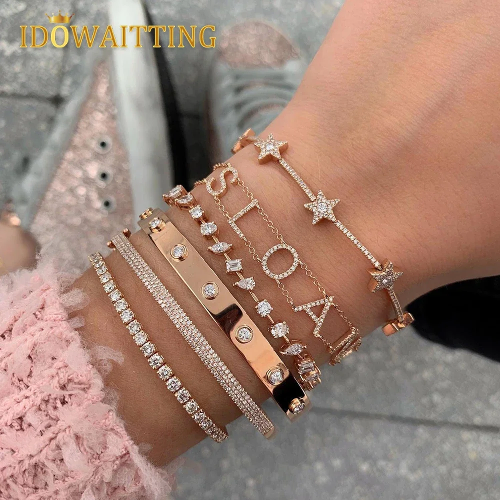 2025 Geometric Cz Star Bar Link Chain Tennis Bracelet Micro Pave Cz Cubic Zirconia Charming Jewelry for Women Girl Christmas