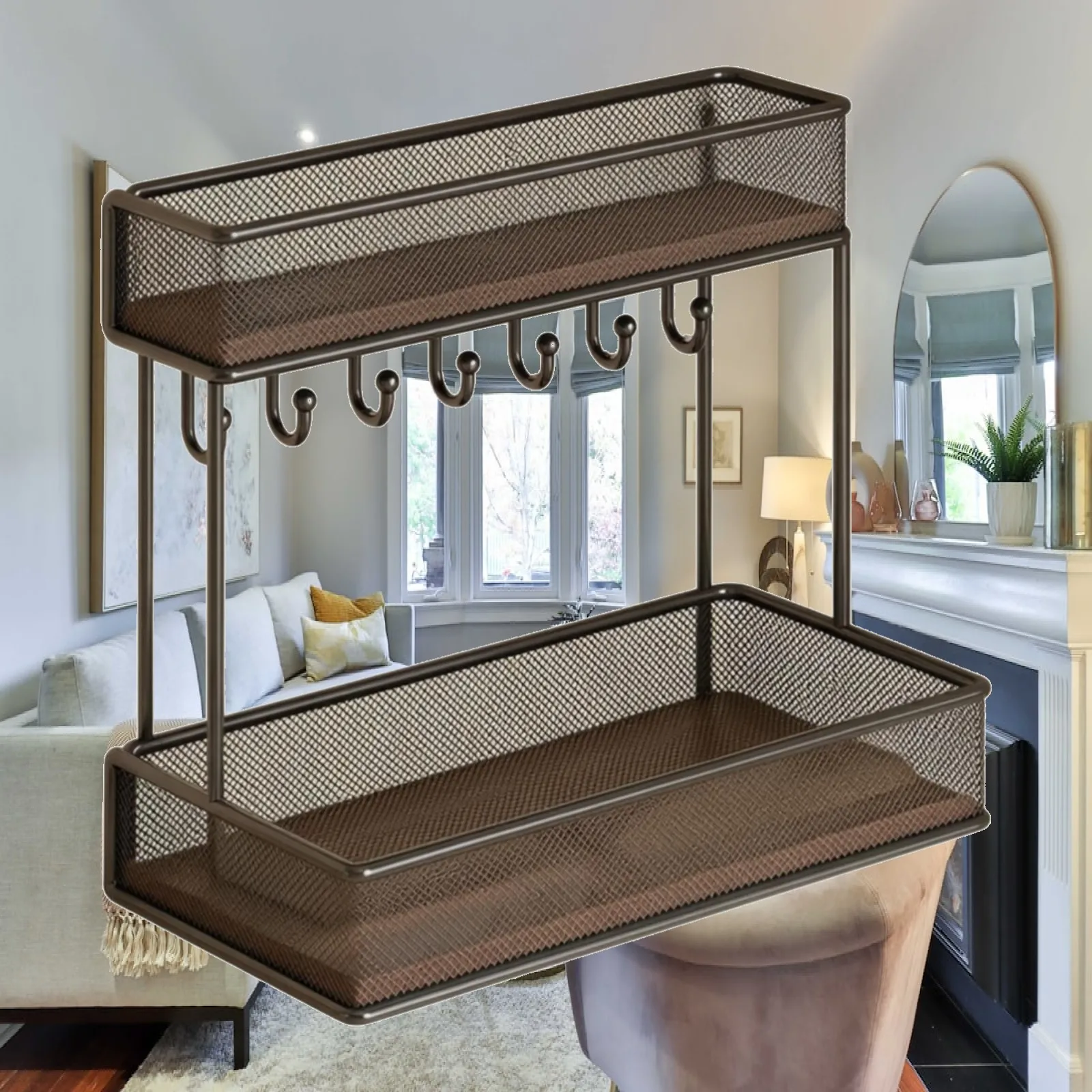 Key Storage Rack for Wall with Hooks Organizer for Entryway Desk Mail Holder Wood Iron