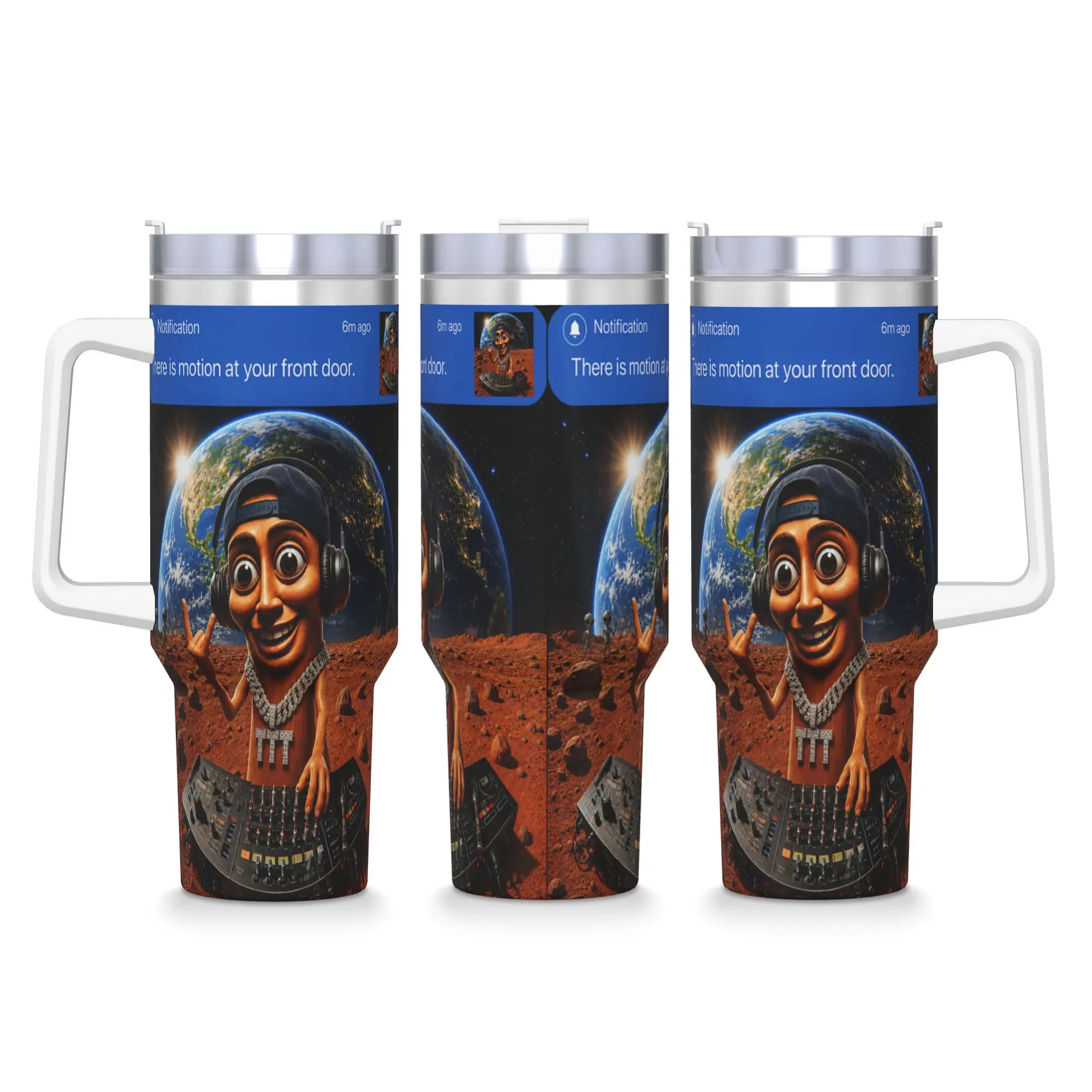 There is Motion at Your Front Door Tung Tung Sahur Space DJ Stainless Steel Tumbler Travel Mugs Cup Large Thermal Mug