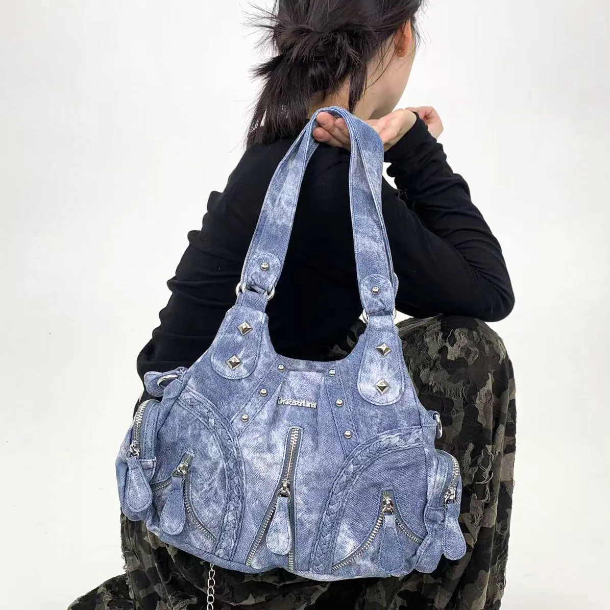 

Y2k Spicy Girl Мотоциклетные сумки через плечо для женщин Millennium Ретро сумка подмышки Субкультура Дизайнерские кошельки и сумки