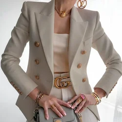 Autumn New Women's Small Suit Button Double-breasted Metal Button Long-sleeved Slim Elegant Temperament Short Suit Jacket Women