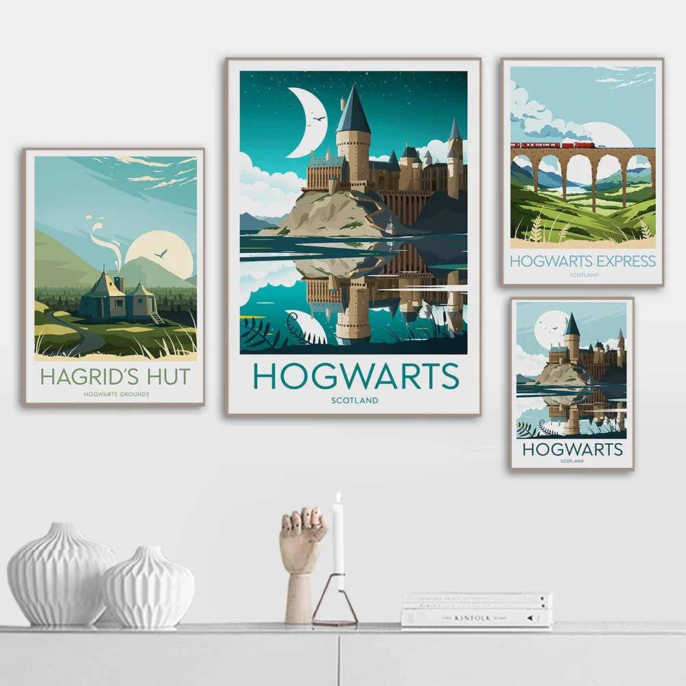 Arte de pared de estética de película, Castillo de Hogwarts, Sol HD, óleo sobre lienzo, carteles e impresiones, decoración del hogar, dormitorio, sala de estar, regalos