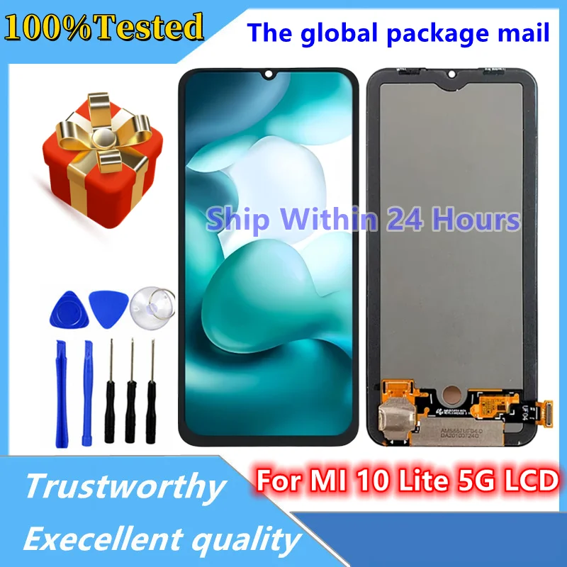 AMOLED TFT Screen For Xiaomi MI 10 Lite 5G LCD Display Fingerprint Function 10 Touch Screen Replacement For MI10 Lite 5G Global