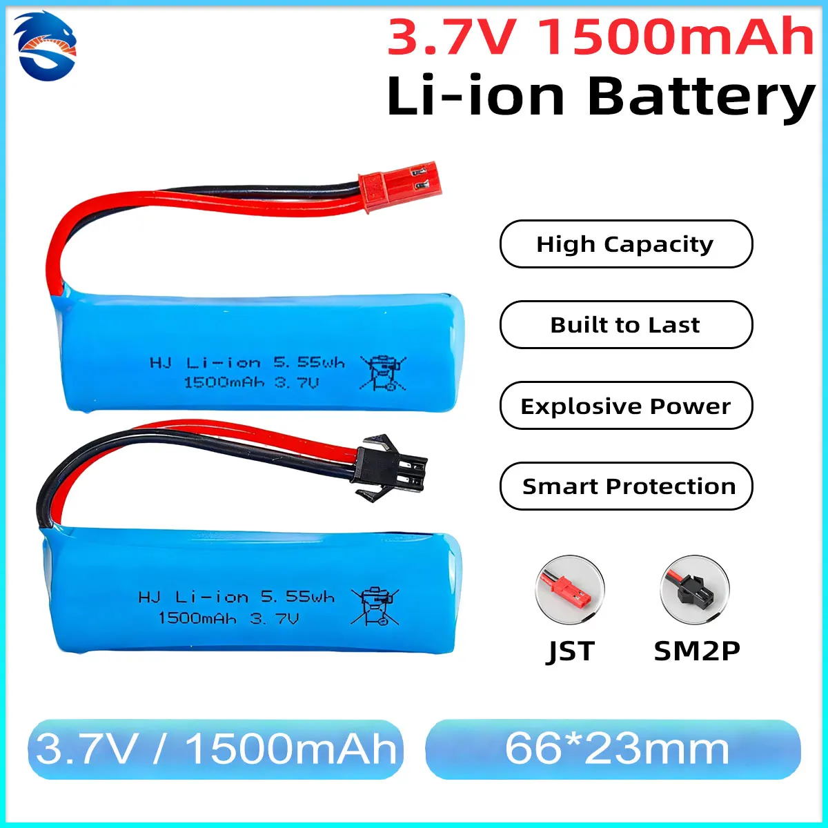 

Skymaker 3.7V 1500mAh Li-Ion Battery With SM2P JST Plug Rechargeable for Construction Vehicle RC Car Boat Upgrade Parts