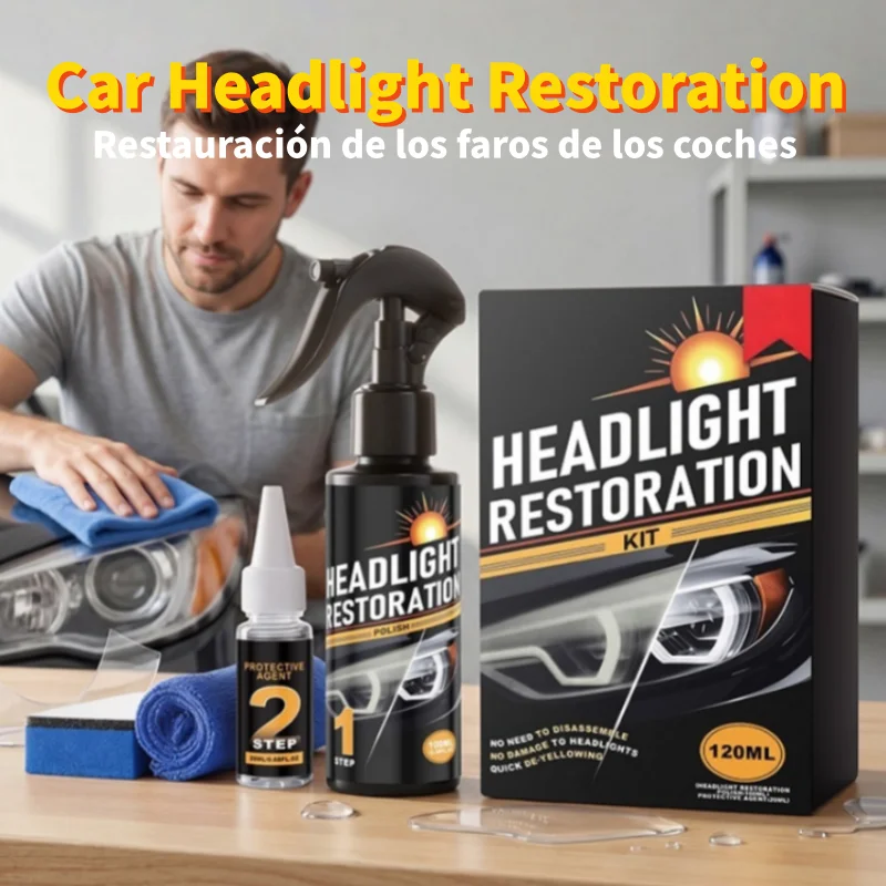 Headlight Restoration Kit, Restorer Polishing Compound, Cleaner Lens Scratch Repair, UV Protection Sealant  Car Headlight Care
