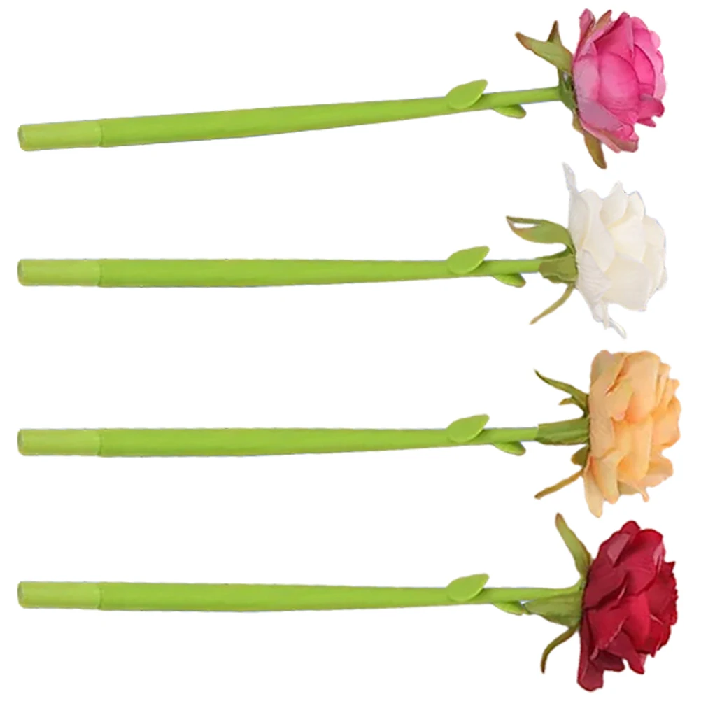 

4 Pcs Artificial Rose Pens Simulated Decoration Writing Bulk Cloth Flowers Floral Office