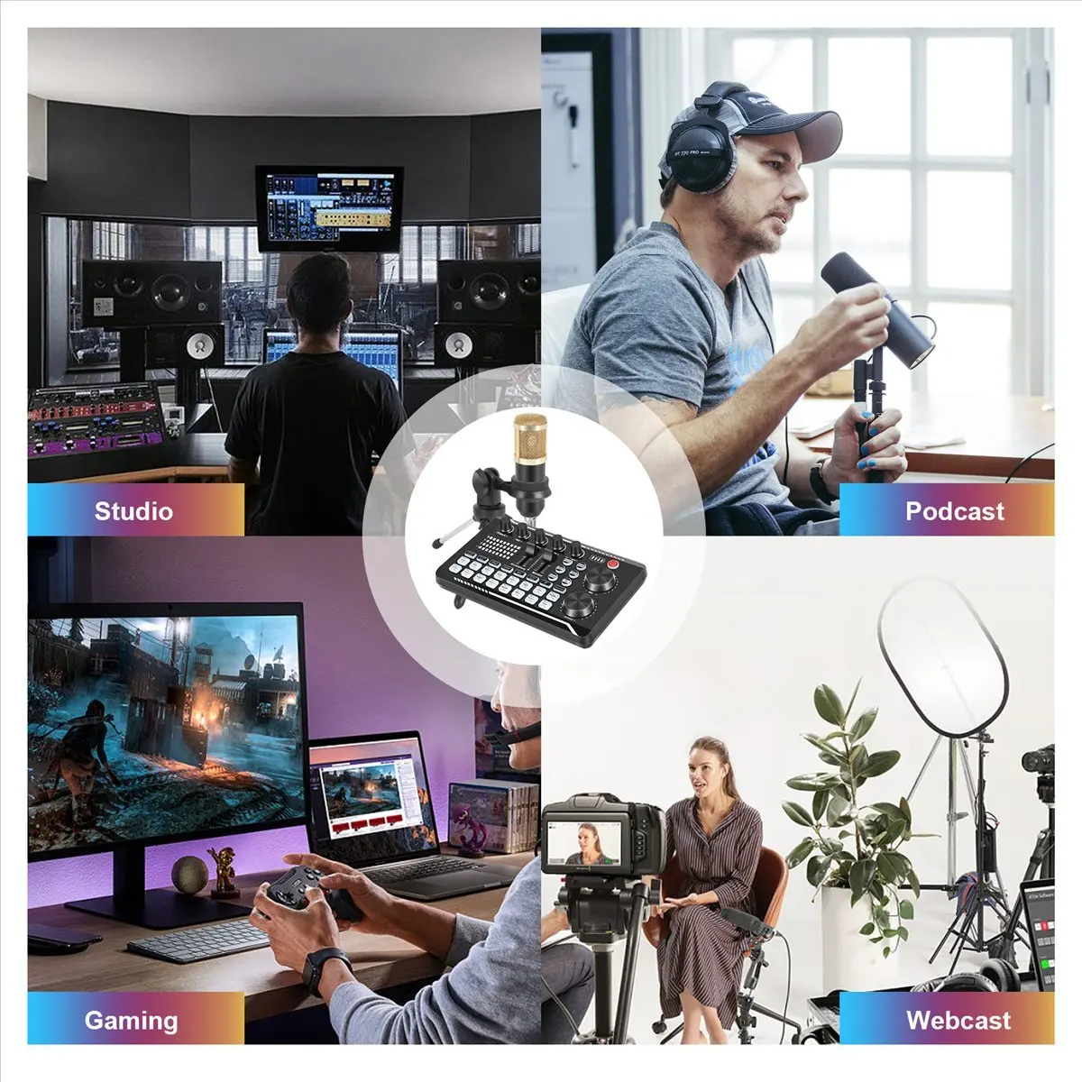 (ˉ﹃ˉ) F998 Sound Card Kit,BM-800 Microphone Kit,with Live Sound Card,Audio Mixer Condenser PC Gaming Mic,for Streaming/Games