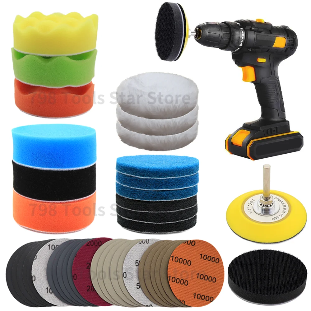 39 PCS 3 Inch Car Headlight Restoration Kit Sponge Pads 75mm Car Polishing Sanding Discs for Car Polishing, Waxing and Cleaning