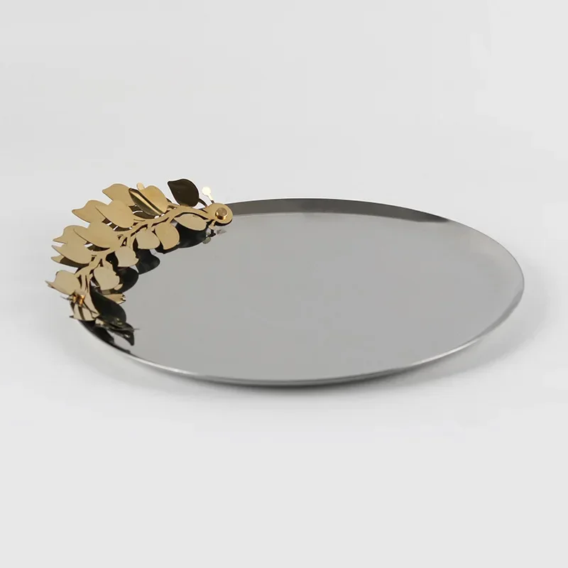 Light luxury metal fruit plate cake plate ornament model room hotel cafe homestay restaurant storage tray ornament
