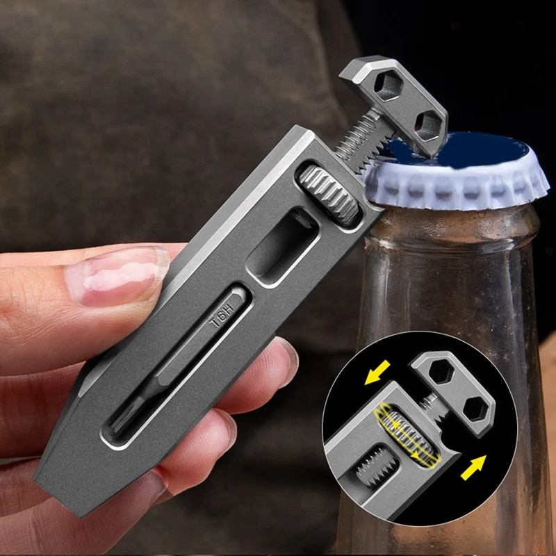 TC4 Titanium Alloy Multi-Function Pry Bar Corkscrew Screwdriver Mini Wrench Crowbar Pocket Tool Pendant