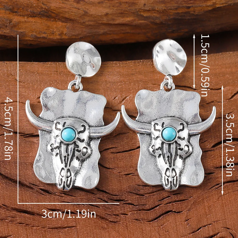 Cowgirl Earrings for Women Vintage Steer Skull Earrings Texas Buffalo Animal Horn Cattle Charms / Southwestern Style Skull Hoops