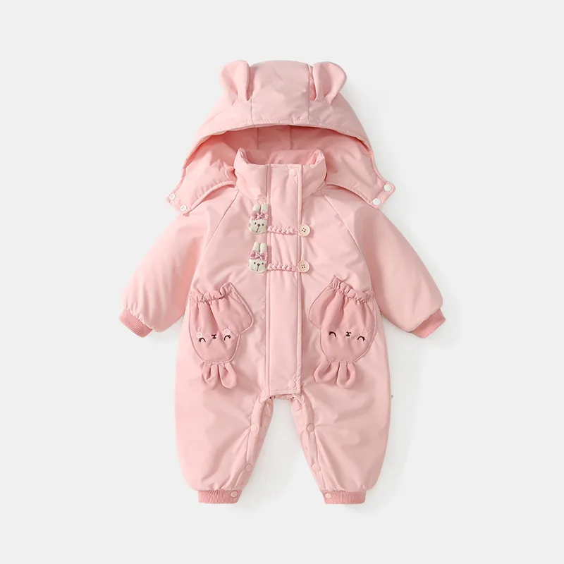 IYEAL Baby Winter Rompers For Newborn Girl Clothes Toddler Baby Jumpsuit Overalls Little Rabbit Warm Outerwear Infant Clothing