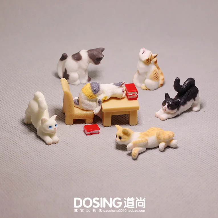 Simulation Anima Pussy Cat Sleeping Reading Cute  Cats Resin Figures Accessories Action Figures Toy Car Interior Model Ornaments