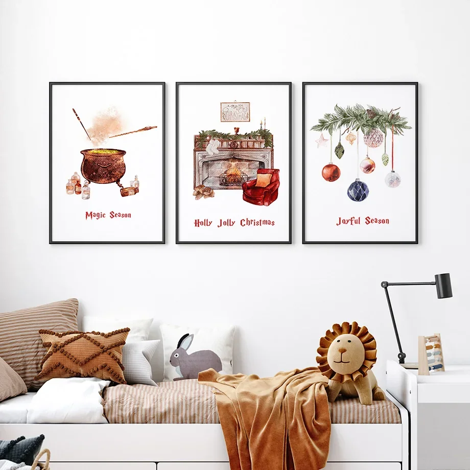 Pósteres de pintura de diamante con arte de pared de galería de Navidad de Harry Potter, diseño de árbol para gatos con búho mágico, para sala de estar, decoración moderna del hogar