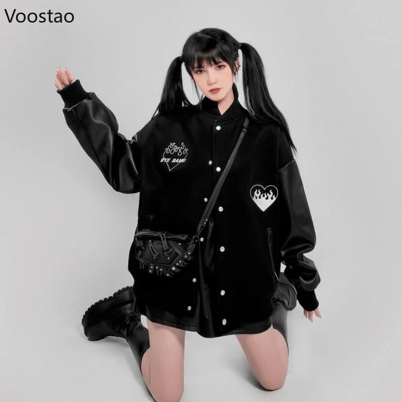 Autumn Winter Fashion Bomber Jackets for Women Streetwear Baseball Uniform Loose Coat Female Harajuku Y2k Patchwork Clothing