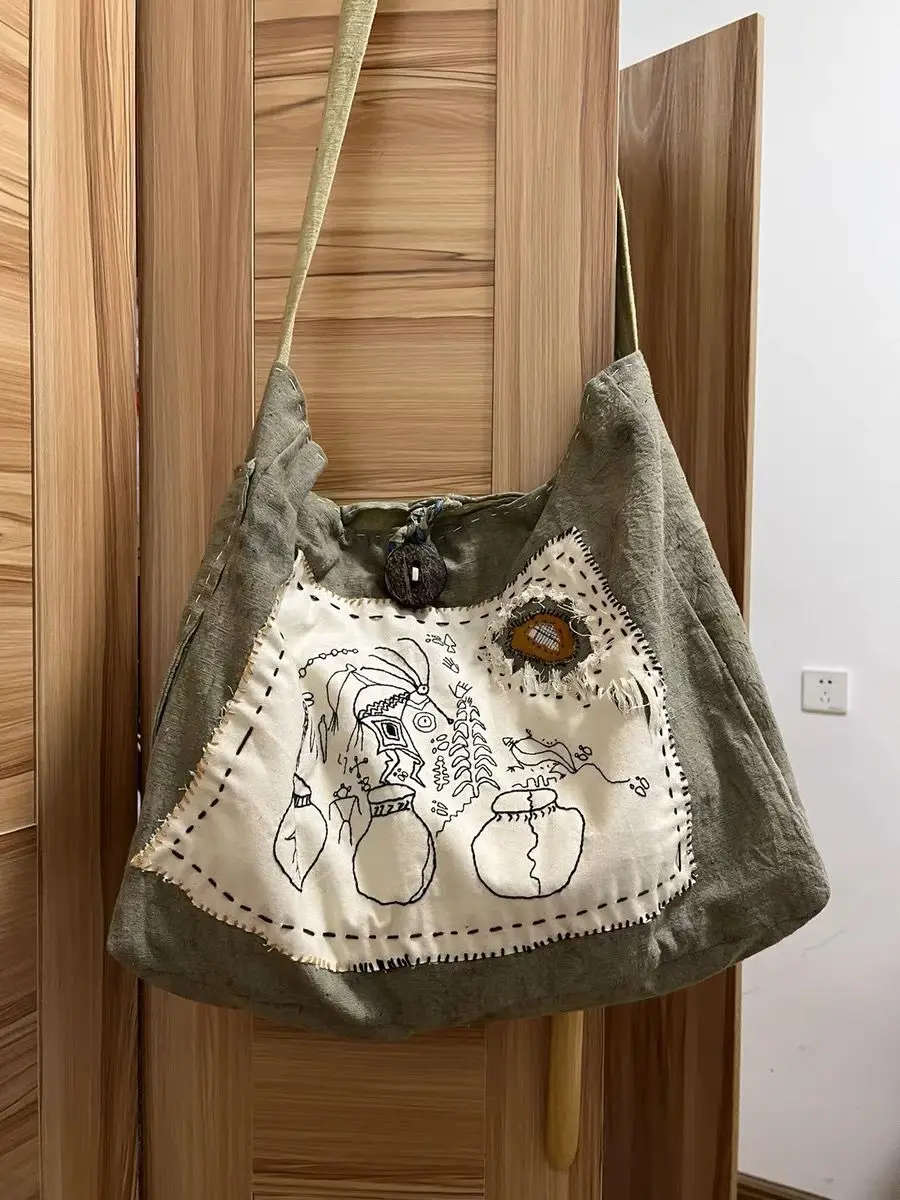 Miyagawa INS Style Niche Design Plant Dyeing Retro Chinese Painting Crossbody Casual Bag Fashion Spicy Girls Y2k Shoulder Bag