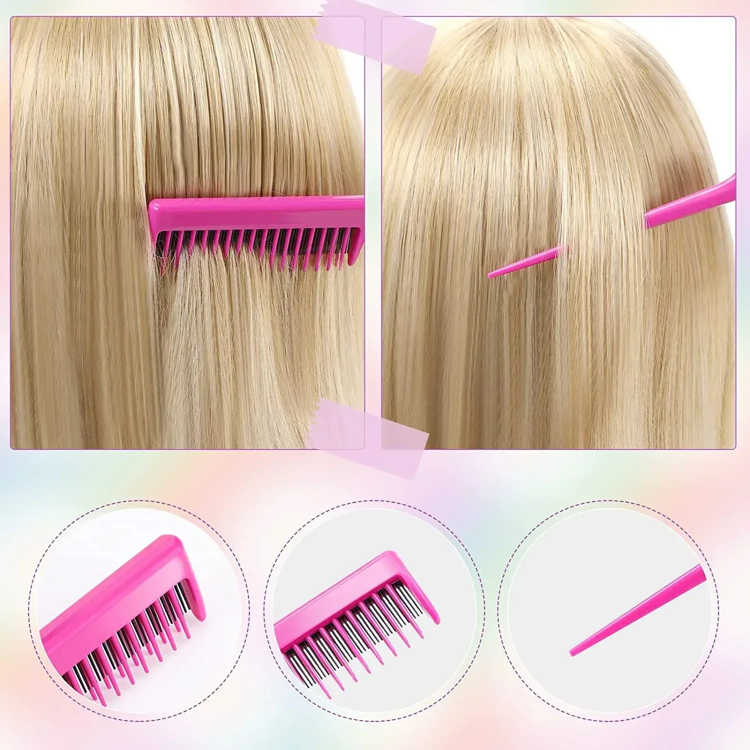 3-8pcs Hair Styling Comb Set Teasing Hair Brush Triple Teasing Comb Rat Tail Combs Edge Brush Hair Tail Tools Braid Tool Loop