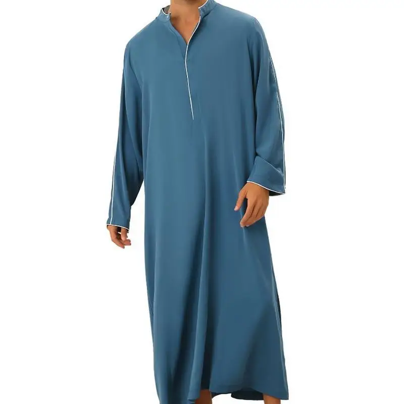 

Arab Men's Long Shirt Muslim Robe Casual Simple Style Daily Wear Polyester Nylon Composite Fiber Thin Material Four Seasons