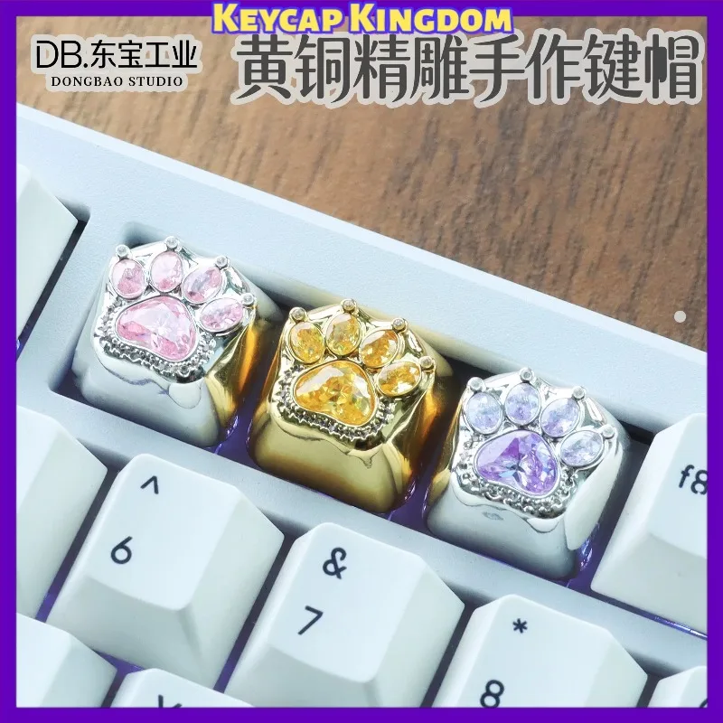 Sparkling Cat Claw Metal Custom Keycaps Mechanical Keyboard Handmade Art Cultural Creative Keycaps PC Gaming Accessories Gifts