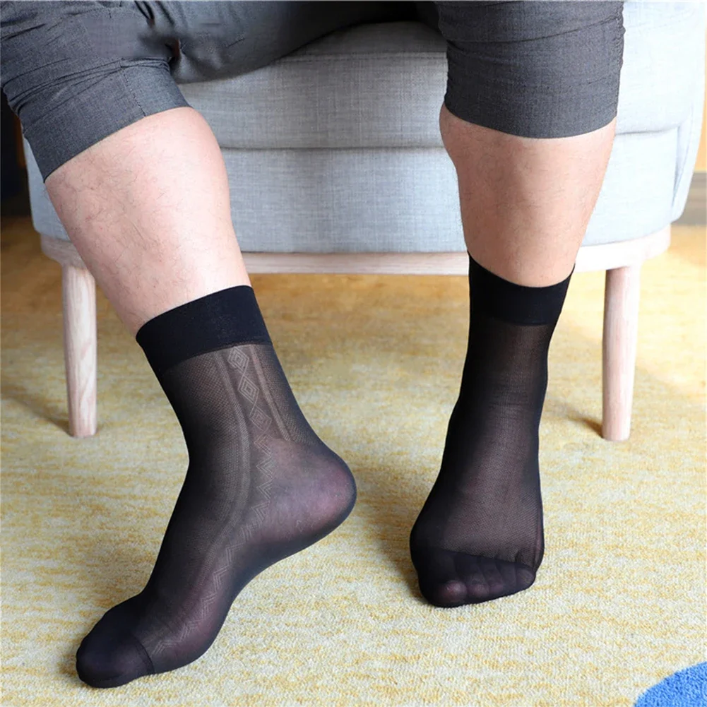 Mens Thin Sheer Silk Evening Transparent Dress Business Thin Breathable Socks