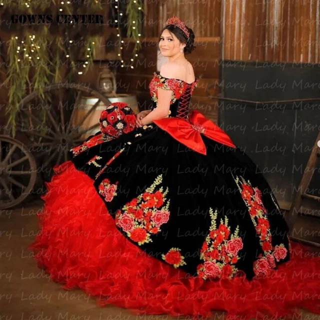 Customized Traditional Mexican Red Quinceanera Dresses Floral Princess Ball Gown Big Bow Girl Birthday Party Vestidos 15 A AliExpress