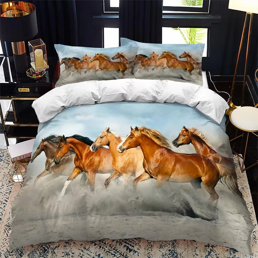 Horse Duvet Cover Full King Size Wild Animal Horse Comforter Cover Western Rustic Farm Animal Bedding Set Farmhouse Decoration