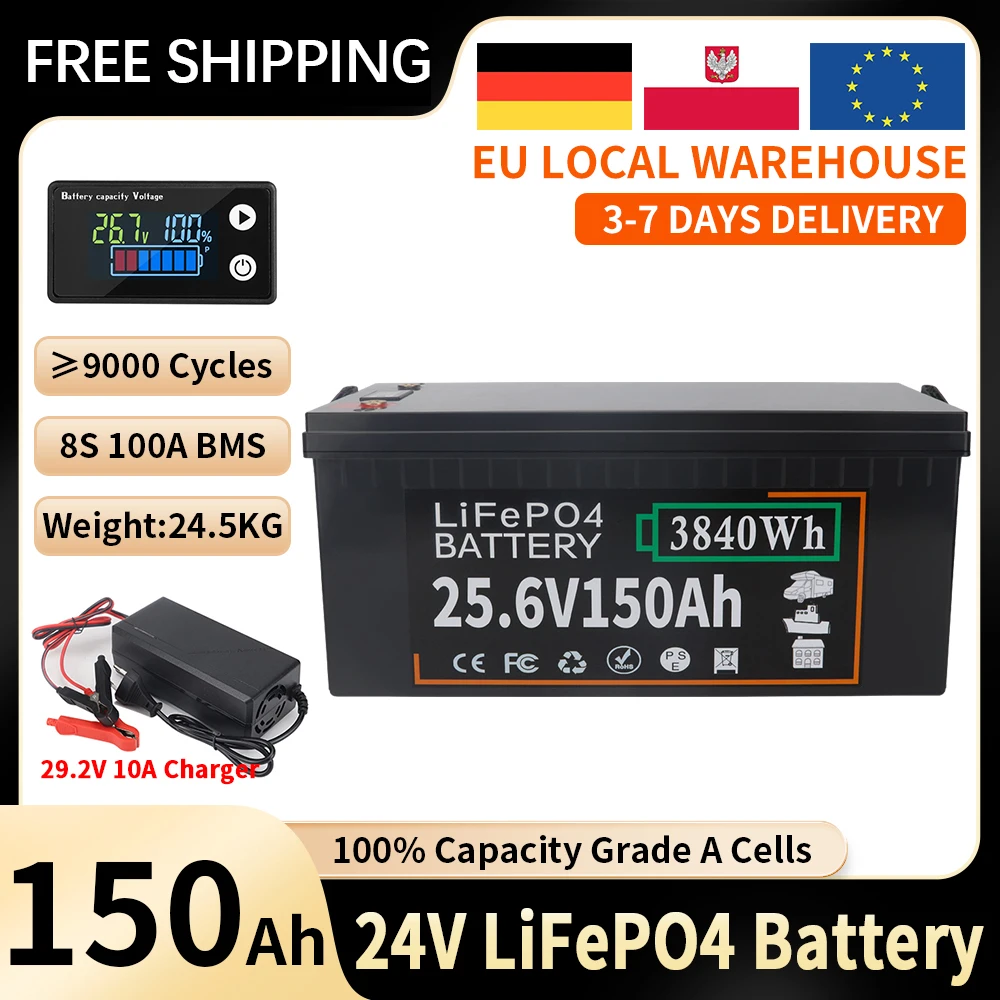 12V 24V 100Ah 150Ah 200Ah 300Ah 350Ah LiFePO4 Lithium IJzerfosfaat Batterij met ingebouwde BMS voor buitenkamperen, golfkarretjes en zonne-energiesystemen.