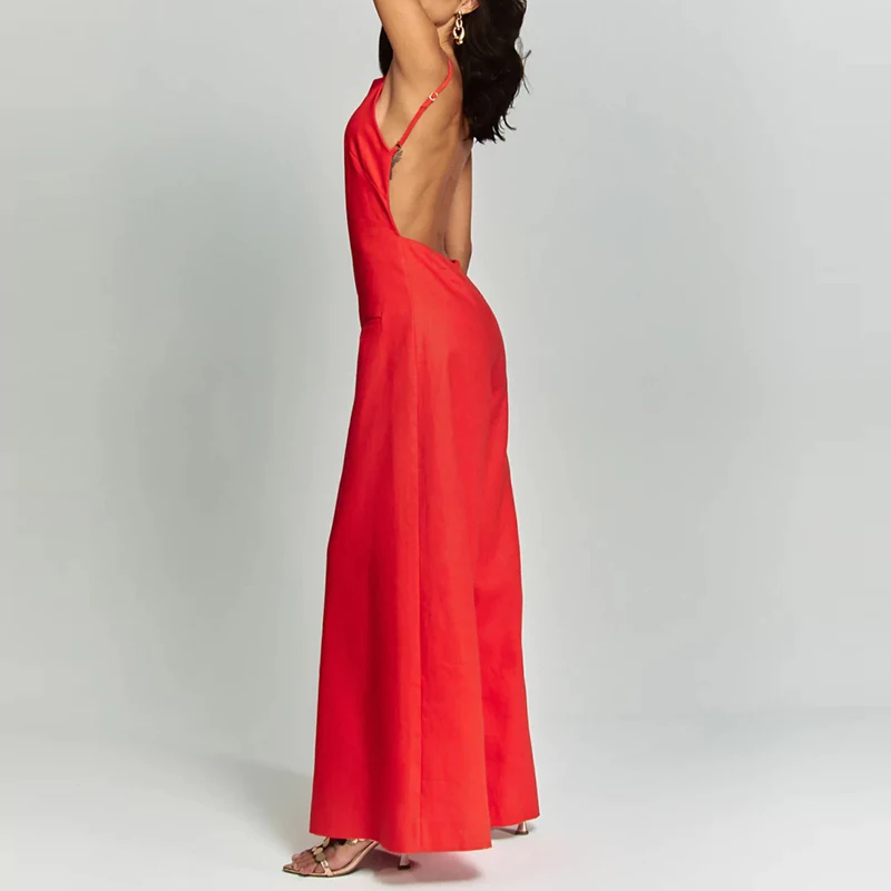 New Bow Suspender High Waist Commute Romper Summer Off Shoulder Slim Playsuit Elegant Solid Color Sleeveless Long Jumpsuit