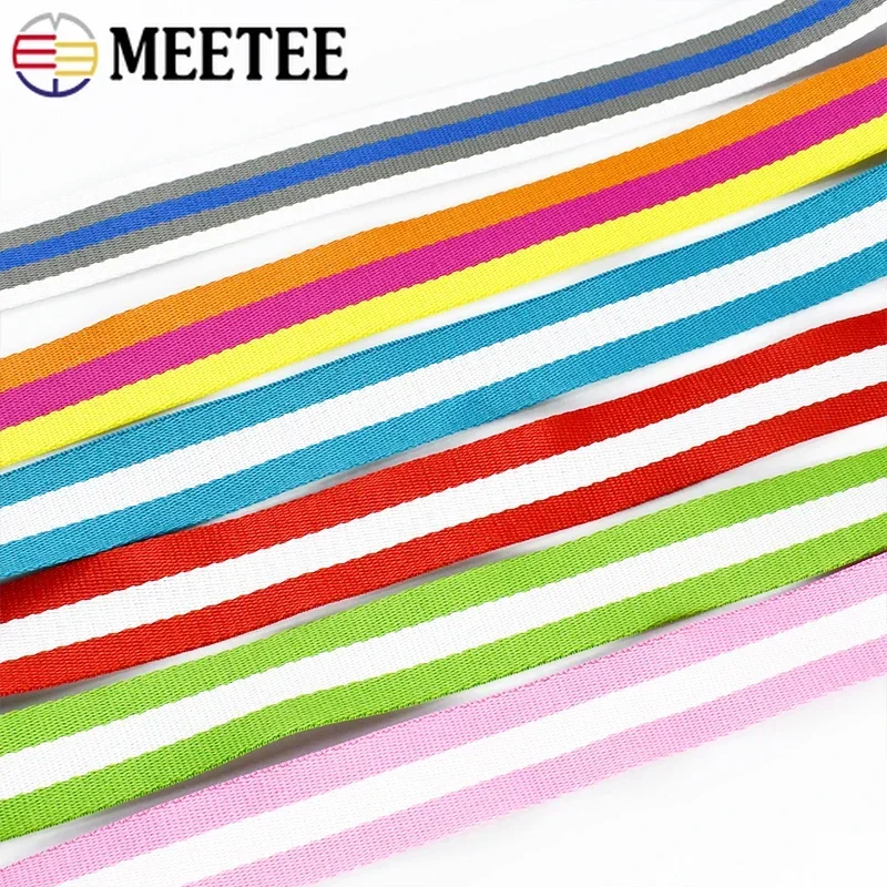 10Meters 32mm Meetee Stripe Polyester Webbing Bands Backpack Shoulder Luggage Strap Clothes Ribbon Tape DIY Sewing Accessories