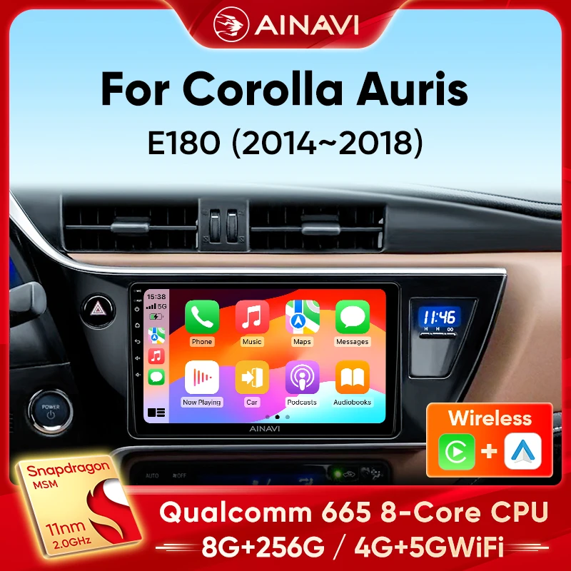 Ainavi-Radio de coche para Toyota Auris 2014, 2015, 2016, 2017, Corolla Altis, Carplay híbrido, Android, reproductor Multimedia estéreo 4G