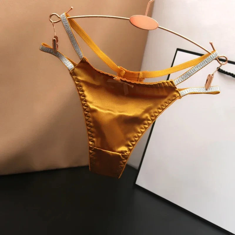 Women Sexy Silky Panties Thin Thong Ice Silk Underwear Shiny Belt Low-rise Bikini Lingerie Girls Comfort Breathe Underpants