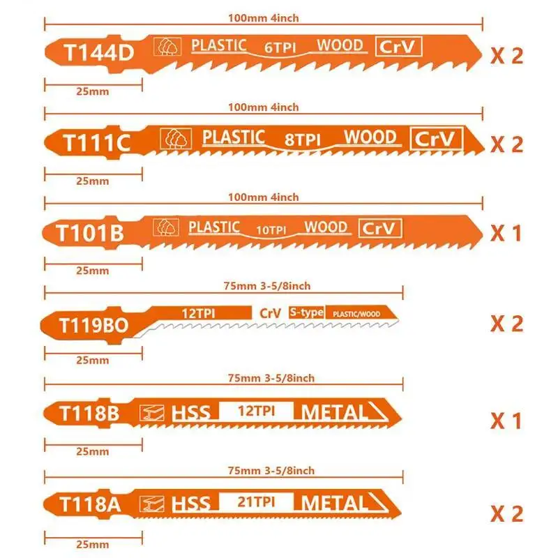 10 قطعة T-عرقوب بانوراما شفرات مجموعة HSS متنوعة للخشب البلاستيك قطع المعادن سريع قطع شفرات المنشار المنحنية للمناشير الكهربائية #6
