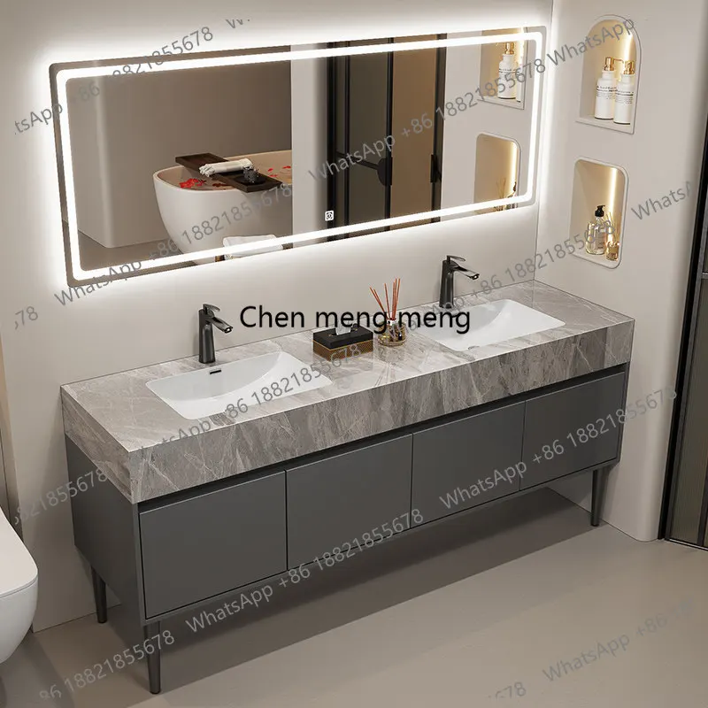 Public toilet, bathroom cabinet combination rock slab, seamless basin floor-to-ceiling washbasin cabinet