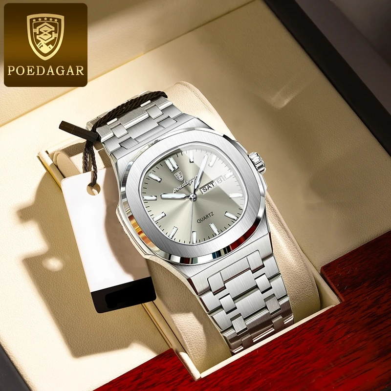 

POEDAGAR Hot selling waterproof luminous calendar, stainless steel ultra-thin quartz watch, student trend business men's watch