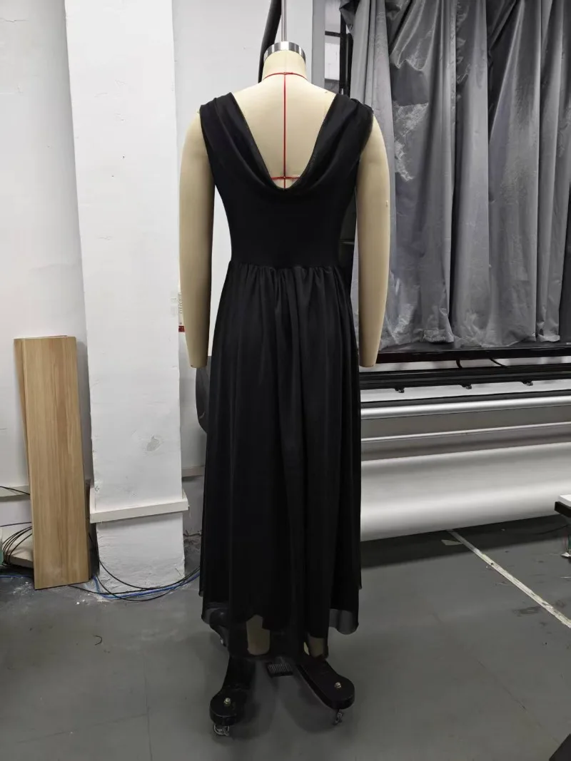 Elegantes Chiffon-Partykleid mit Wasserfallausschnitt und Korsett, Dezentes Ärmelloses Damenkleid mit Plissierter Taille, A-Linie, Formelles Abendkleid für Hochzeitsgäste – Detail 3