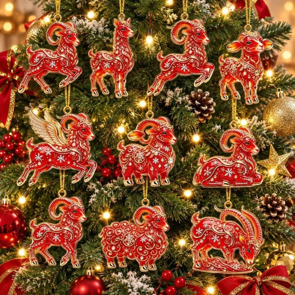 2D Flat Christmas Tree Sheep Ornament Acrylic Shining Xmas Tree Sheep Hanging Ornaments Simulation Artificial Rhinestone