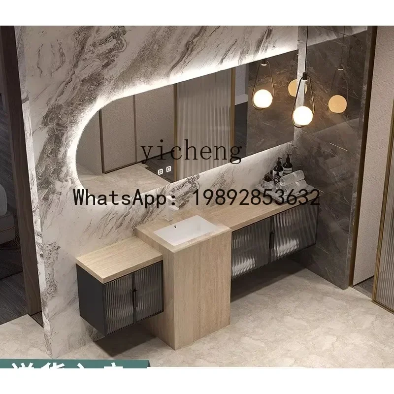 

X5-1 Light Luxury Bathroom Cabinet Rock Plate Pedestal Basin Bathroom Seamless Integrated Basin Pedestal Washstand Smart Mirror