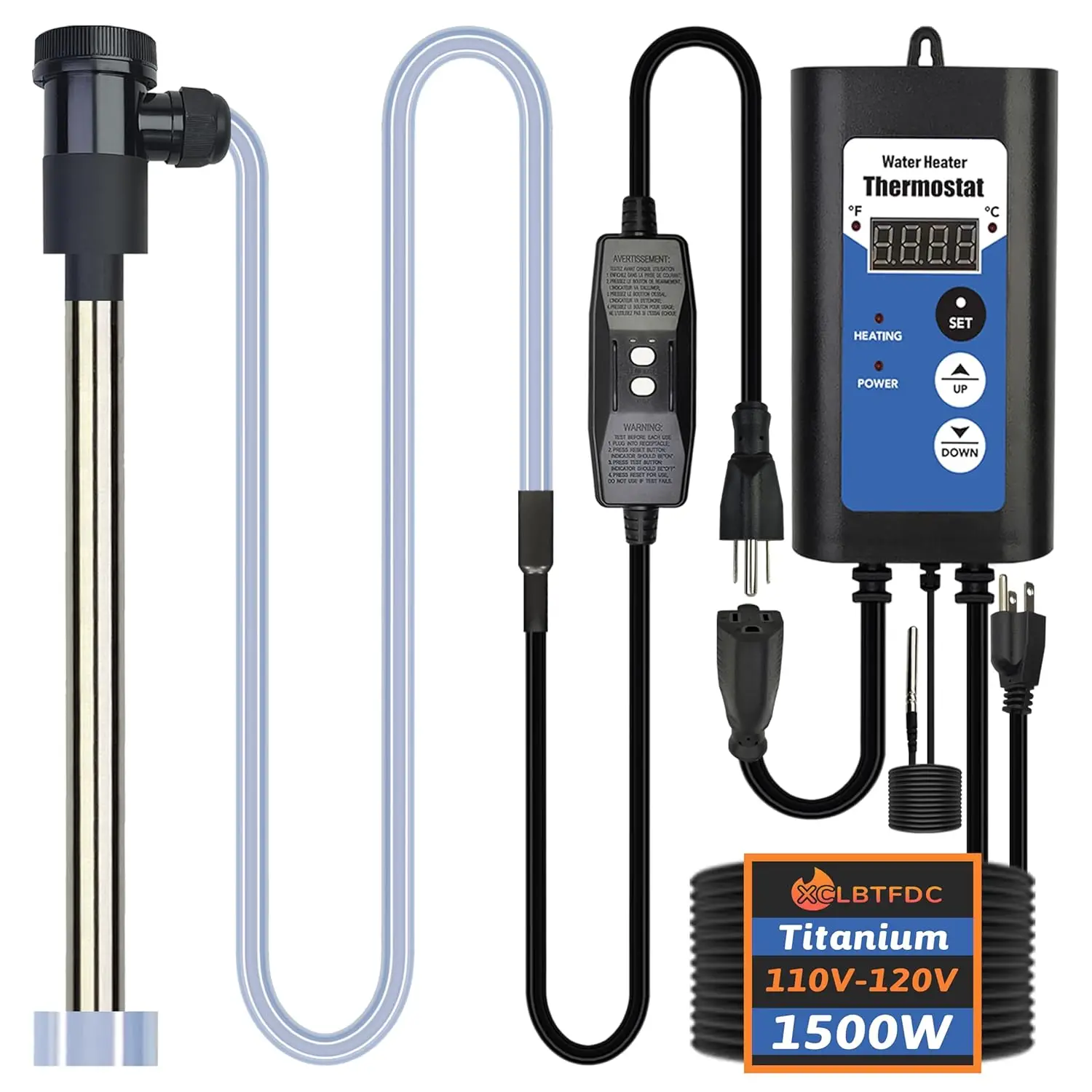 

Portable Submersible Water Heater Electric Hot Tub Inflatable Pool Bathtub Baptistry Above Ground Pool Temp Control GFCI 1500W