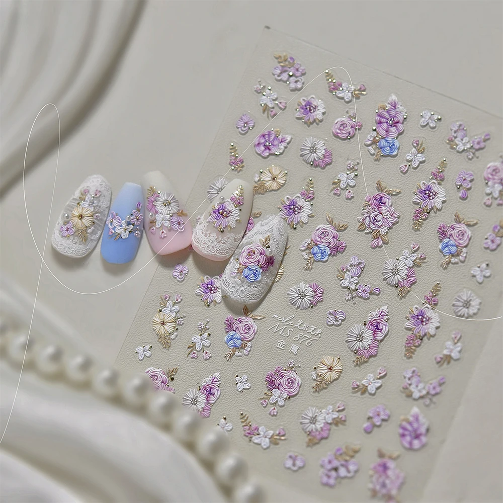 1 foglio delicato ricamato rosa nail art adesivo decalcomanie 5D petalo di rosa cursori autoadesivi squisiti fiore manicure decalcomanie