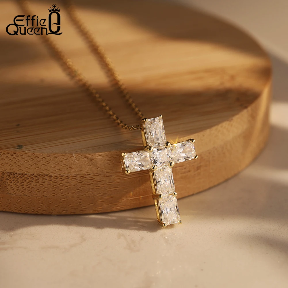 

EFFIE QUEEN Moissanite Cross Necklace GRA Certified S925 Silver Jesus Pendant Neck Chain Engagement Bridal Fine Jewely SMON12