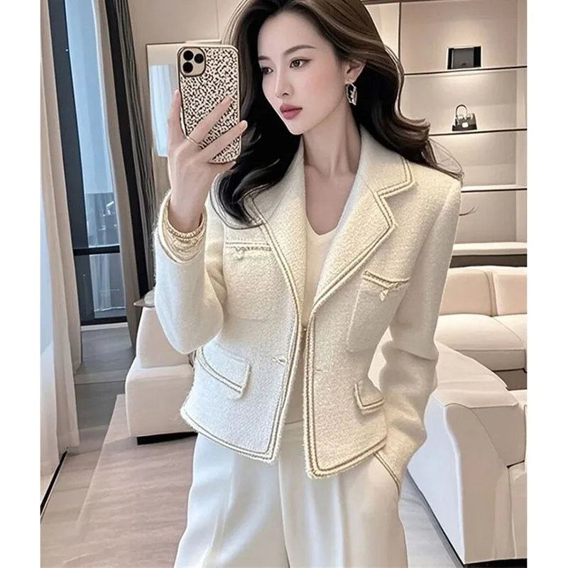 

Корейские модные шикарные осенне-зимние женские куртки 2025, новые универсальные элегантные короткие пальто высокого качества с длинными рукавами, женские топы