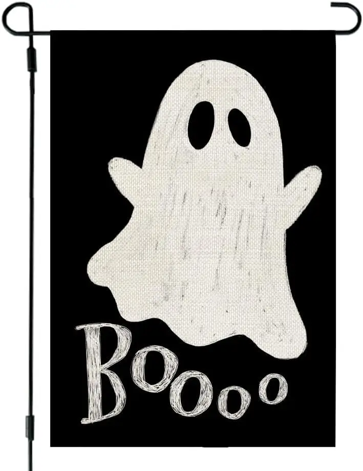 Halloween Ghost Garden Flag 12x18 Inch Double Sided Small Burlap for Outside Boo Black Holiday Yard Decoration CF1079-12