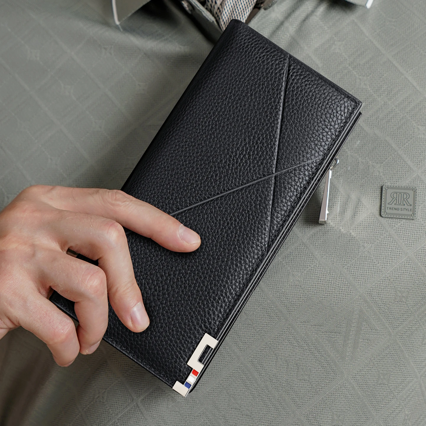 Leather men's long wallet, fashionable multifunctional handbag, personalized card bag, large capacity mobile phone bag