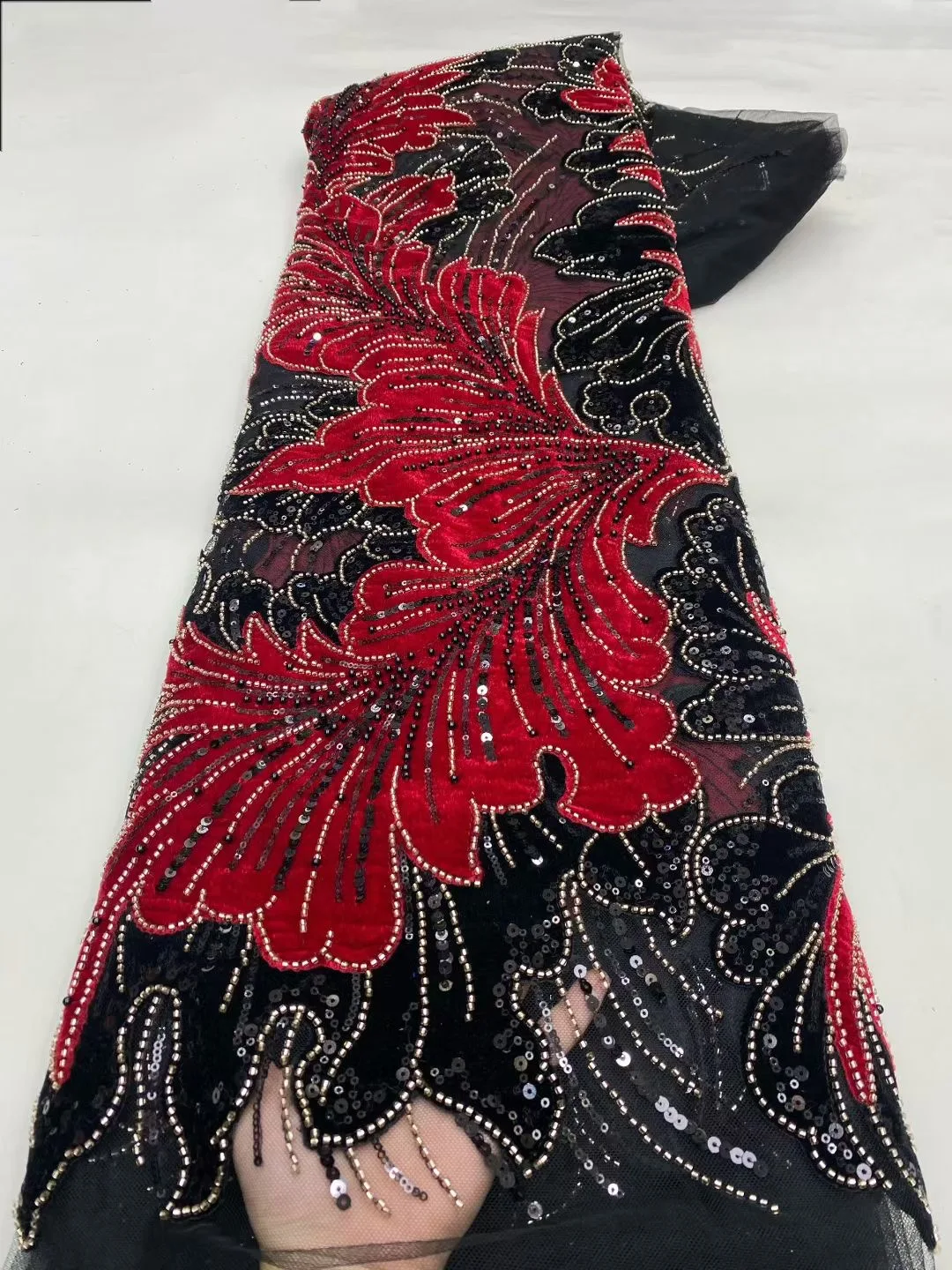 Luxury African Handmade Beaded Lace Fabric 2025 French Nigerian Sequins Tulle Groom Embroidery Lace Fabric Wedding Evening Gowns