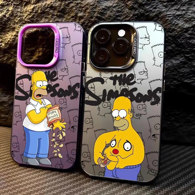 The Simpsons Family Colored Silver Case for Apple iPhone 11 13 15 Pro Max 12 14  XR X XS Shockproof Protective Phone Cover Funda