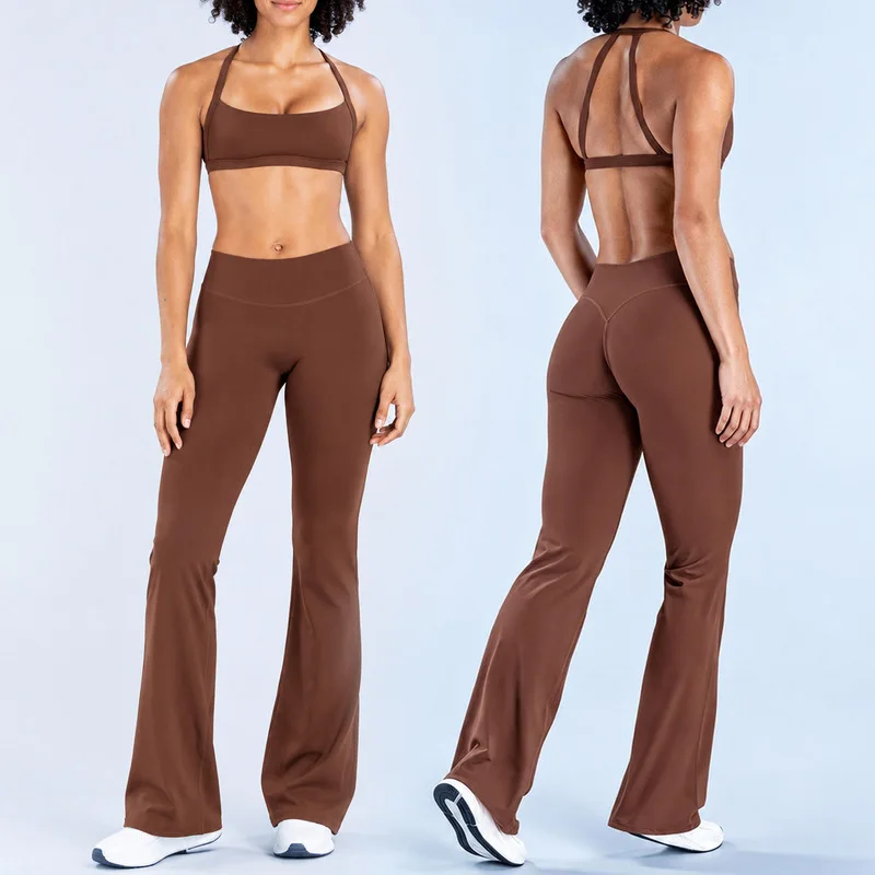 Denyf Women Stand Collar Zip Up Yoga Sets High Waist Tummy Control Hip Lifting Flared Leggings Tracksuit For Running Workout Fit